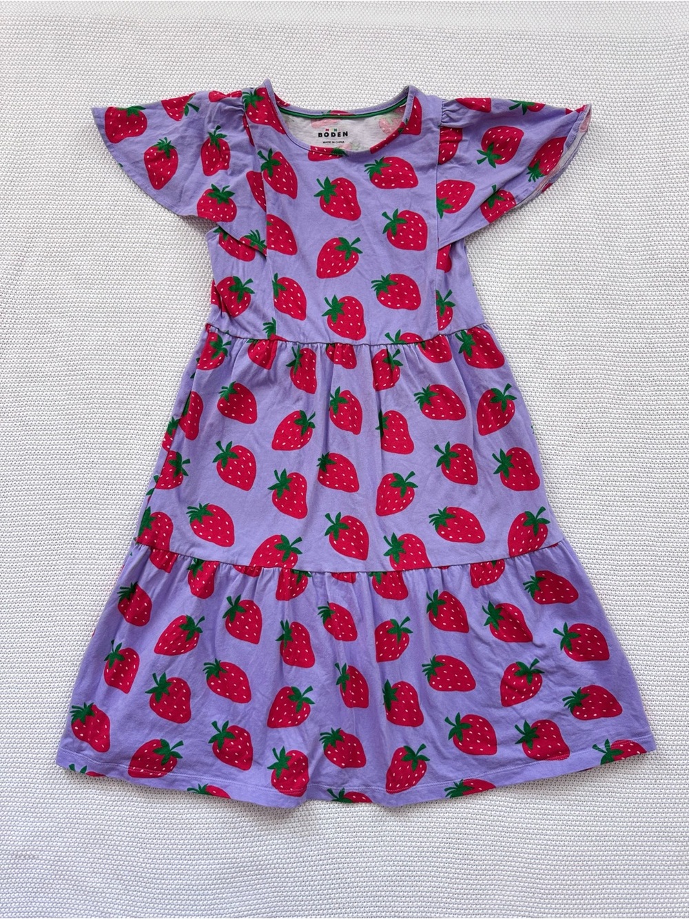 Mini Boden Lavender Jersey Dress with Red Strawberry Print